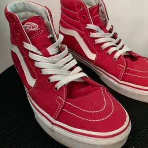 Red Vans high top shoes